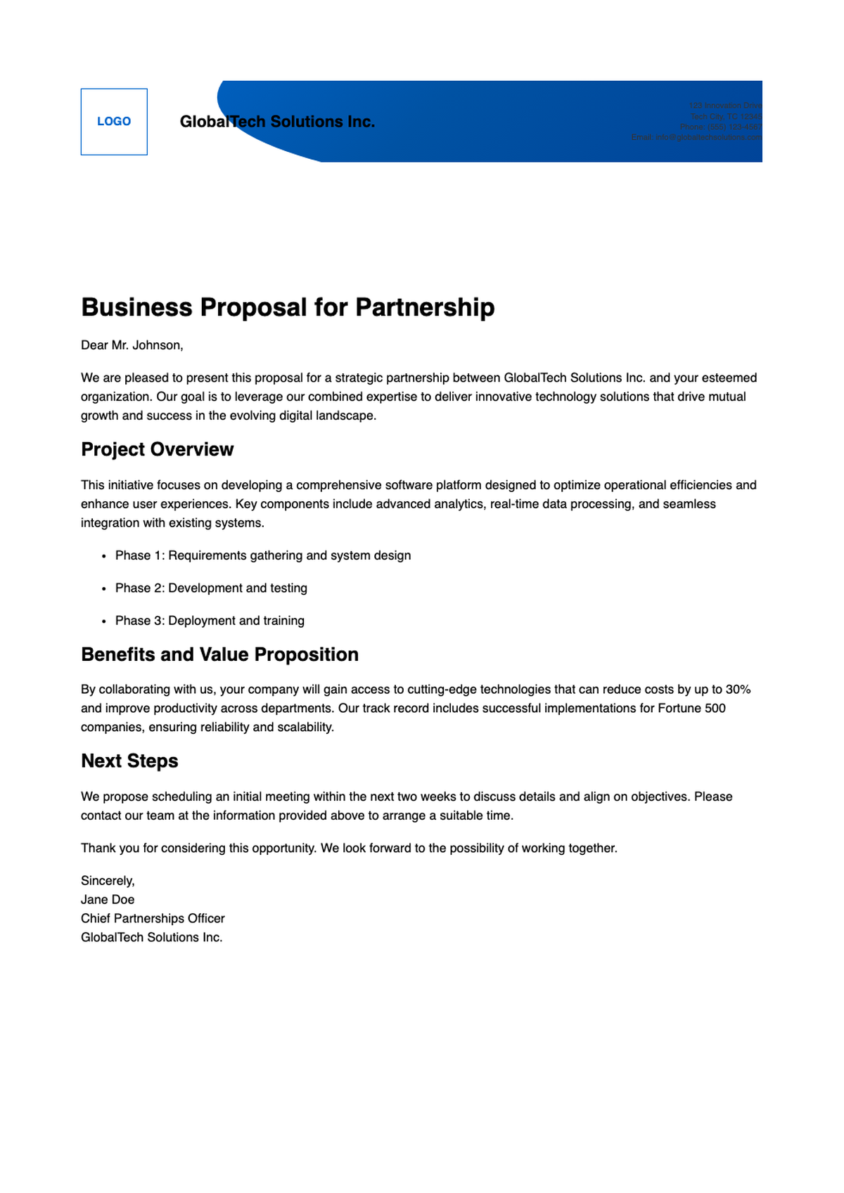 Four blue and white corporate letterhead designs with company logo and contact details_variant_1